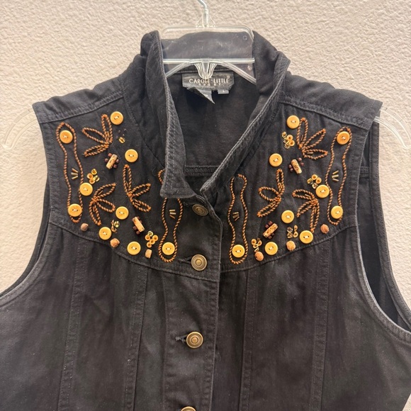 Carole Little Sport Top Vest Size Large Beaded Casual Black Cotton - Picture 3 of 4